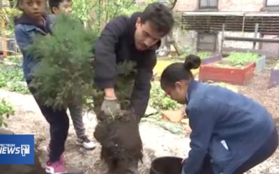 Kids kick off “Plant Week” by preparing Hamilton Heights Garden